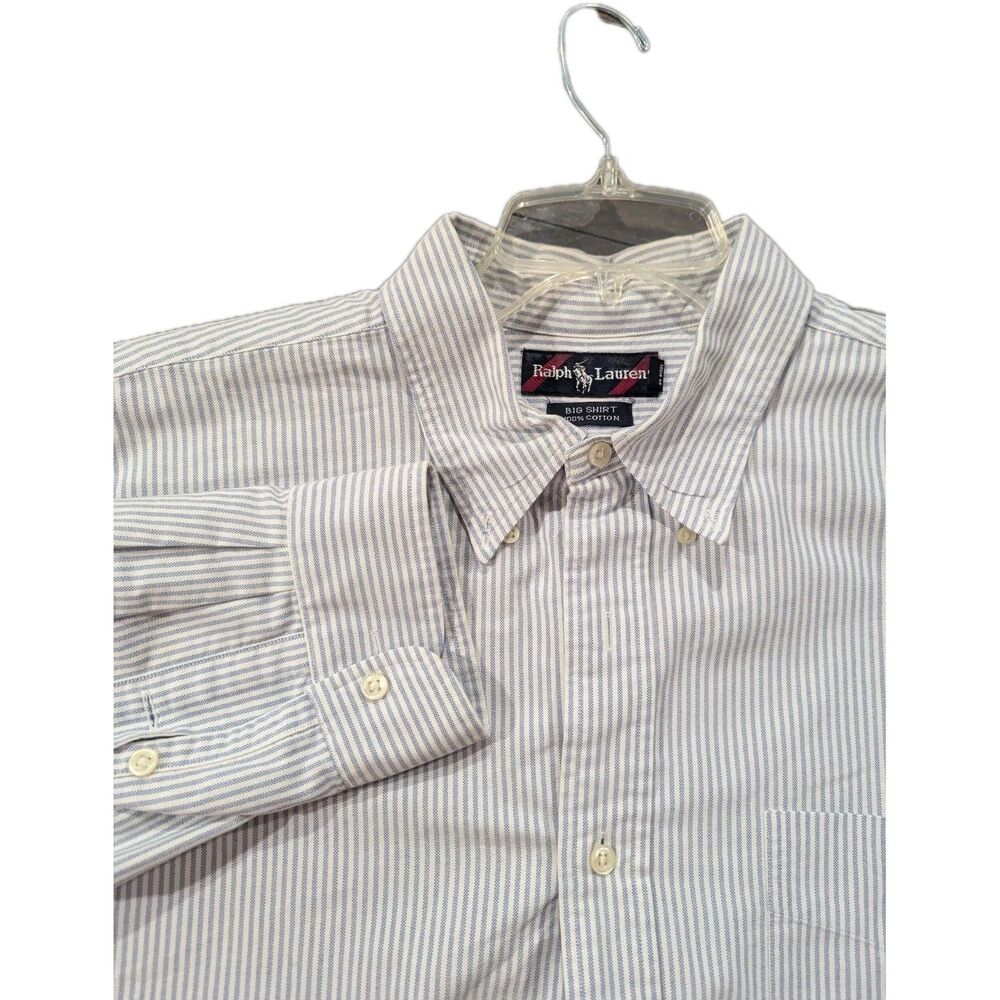 Ralph Lauren Shirt Men's White & Blue Size XL Big Shirt Long Sleeve Button Down